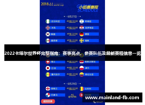 2022卡塔尔世界杯完整指南：赛事亮点、参赛队伍及最新赛程信息一览